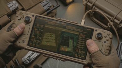A handheld control device displays mission data for autonomous ground robotic systems. Image: Shifters