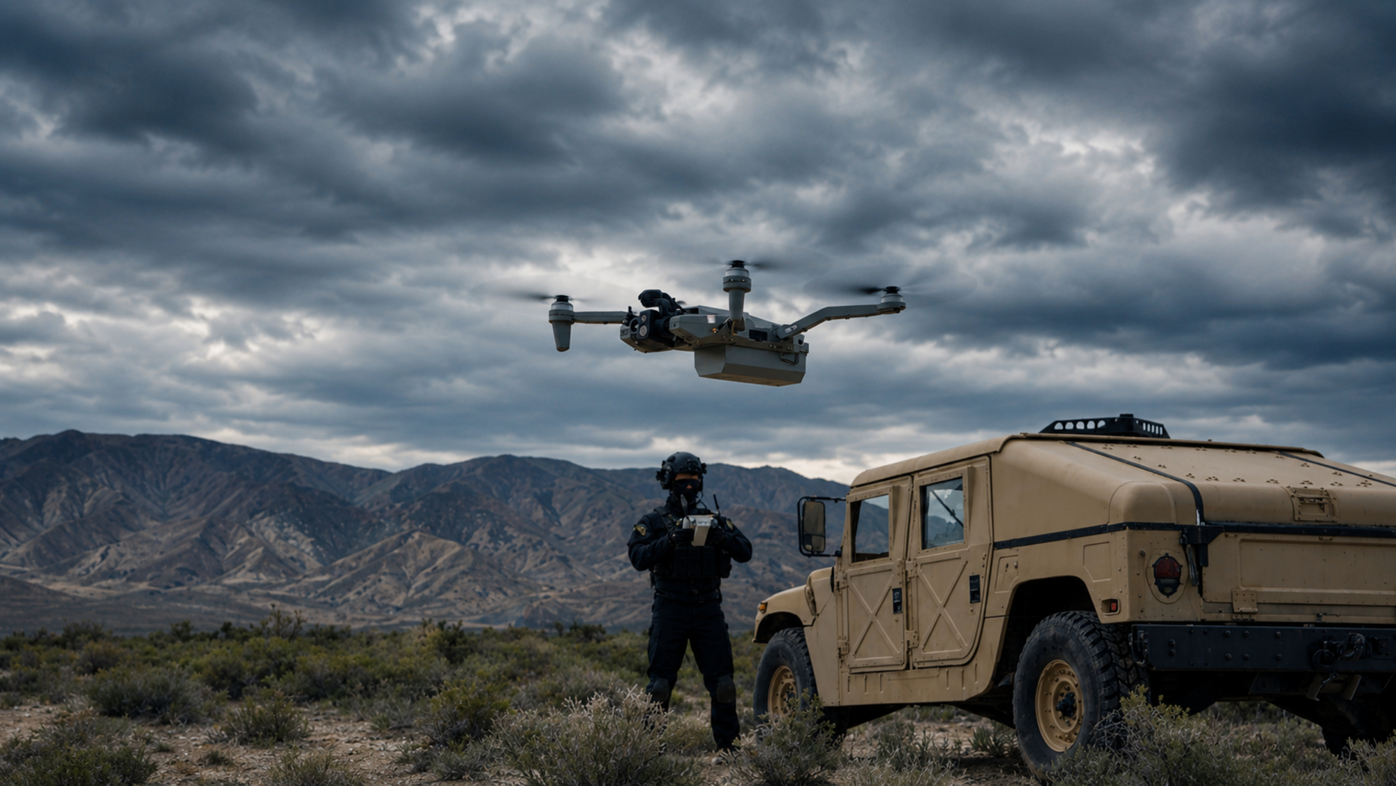 Soldier operating a Hellcat small unmanned aerial system. Photo: Red Cat