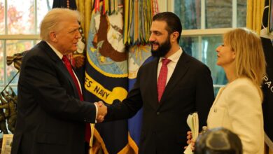 President Ahmad al-Sharaa met today at the White House with his American counterpart, Donald Trump, in the presence of Foreign Minister Asaad Hassan al-Shaibani, his American counterpart Marco Rubio, and the US Special Envoy to Syria, Thomas Barrack. During the meeting, the two sides discussed bilateral relations between the Syrian Arab Republic and the United States of America and ways to strengthen them, in addition to a number of regional and international issues of common interest.