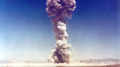 Military personnel observe the Buster-Jangle “Dog” nuclear test conducted at the Nevada Test Site in 1951. Photo: Daniel Gaffney/Defense Threat Reduction Agency
