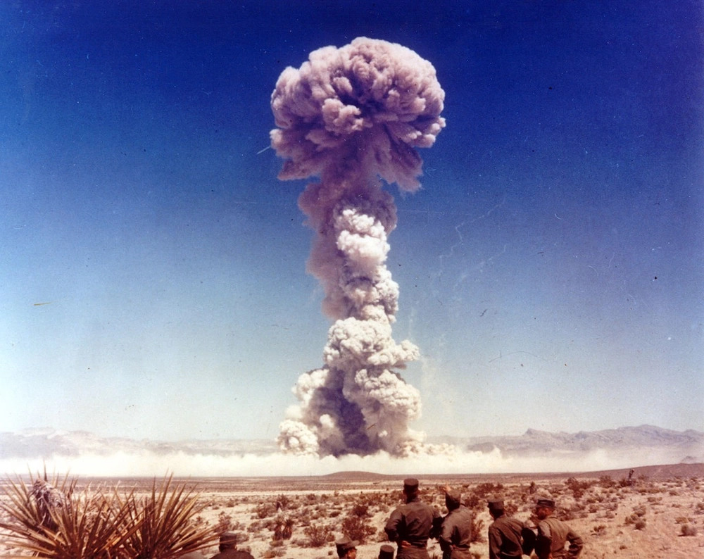 Military personnel observe the Buster-Jangle “Dog” nuclear test conducted at the Nevada Test Site in 1951. Photo: Daniel Gaffney/Defense Threat Reduction Agency