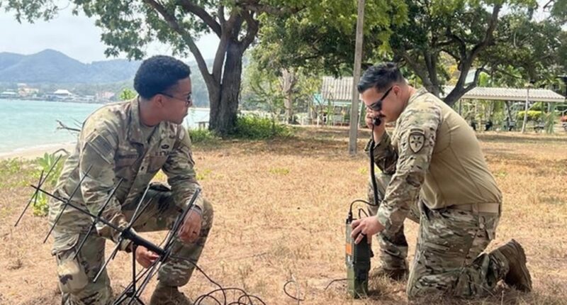 US Army soldiers test a deployable communications antenna during Exercise Cobra Gold 2026 in Thailand. Photo: Eleanor Prohaska/DVIDS