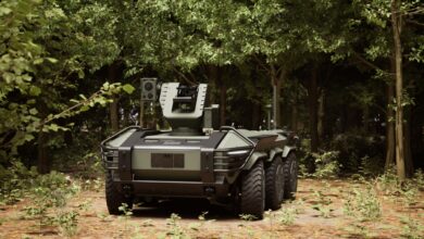 (Representative only.) A fourth-generation South Korean unmanned ground vehicle, designed for surveillance, reconnaissance, logistics, and other AI-enabled military operations. Photo: Hyundai Rotem