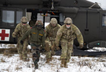 U.S. Army paratroopers assigned to the 1st Squadron, 40th Cavalry Regiment (Airborne), 4th Infantry Brigade Combat Team (Airborne), 25th Infantry Division, and an Indian Army soldier assigned to the 7th Battalion, the Madras Regiment, offload a patient while conducting medical evacuation training during exercise Yudh Abhyas 21 at Joint Base Elmendorf-Richardson, Alaska Oct. 19, 2021. The Alaska Army National Guard’s 2-211th General Support Aviation Battalion provided air support for the training. Yudh Abhyas 21 reinforces our commitment to the Indo-Pacific region and improves interoperability with our Indian Army partners-this is the 17th iteration of Exercise Yudh Abhyas since its inception in 2004. (U.S. Air Force photo by Alejandro Peña)