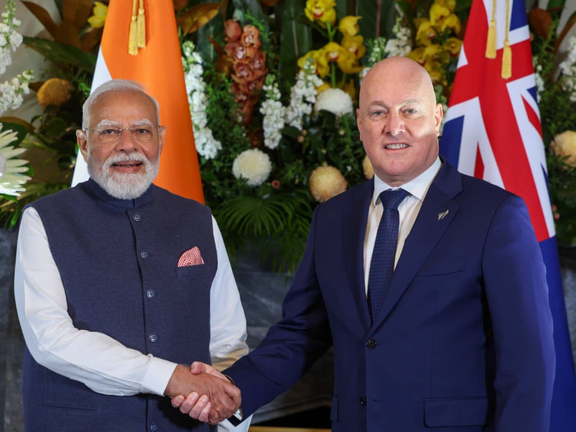 Indian Prime Minister Narendra Modi and New Zealand counterpart Christopher Luxon. Photo: Indian Prime Minister's Office
