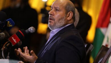 Hamas leader Khalil al-Hayya, speaks during a press conference in Gaza City, on February 3, 2021.