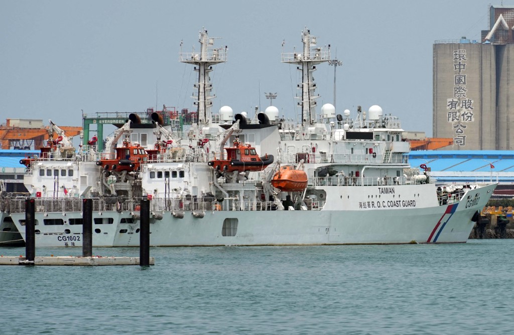A Taiwan Coast Guard patrol vessel is anchored at Taichung Port in Taiwan.