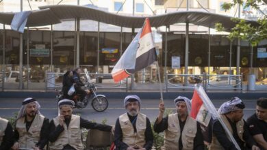 Members of Iraq's Popular Mobilization Forces (PMF) take part in an anti-US and anti-Israeli gathering outside the Iraqi Embassy in Tehran, Iran, on April 23, 2026. Photo: Morteza Nikoubazl/NurPhoto via AFP
