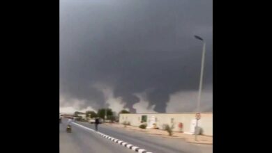 UGC images posted on social media and verified by AFPTV teams on Saturday 25 July 2026 appear to show clouds of smoke rising after airstrikes on the Saudi Aramco refinery in Jizan, Saudi Arabia.