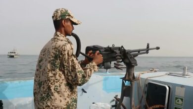A member of Yemen's National Resistance Forces patrols the international shipping lane near the Bab al-Mandeb Strait in the Red Sea on July 28, 2026. Yemen's internationally recognized government says it is prepared for further escalation with the Houthis following attacks targeting Saudi Arabia. Photo: AFP