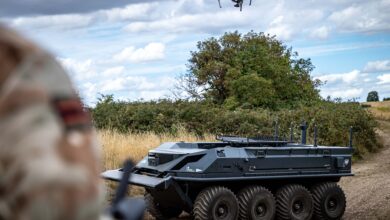 Lance Corporal Kai Webb, from ITDU (Infantry Trials and Development Unit) operates the AtlasPro drone using the AtlasStation touchscreen tablet during a demonstration to showcase the capability of autonomous drones and Robotic Platoon Vehicles (RPVs) on Salisbury Plain Training Area. The MoDs Future Capability Group (FCG) have been demonstrating operating swarming UAS systems. It is the first time a military operator has flown a swarming system which is a significant achievement for the future capability group and the Army. A swarm is comprised of one operator controlling 4-6 UAS which demonstrates a real step forward in technology and reduction of manpower. Instead of having one operator per drone you now require less operators who can control many drones.