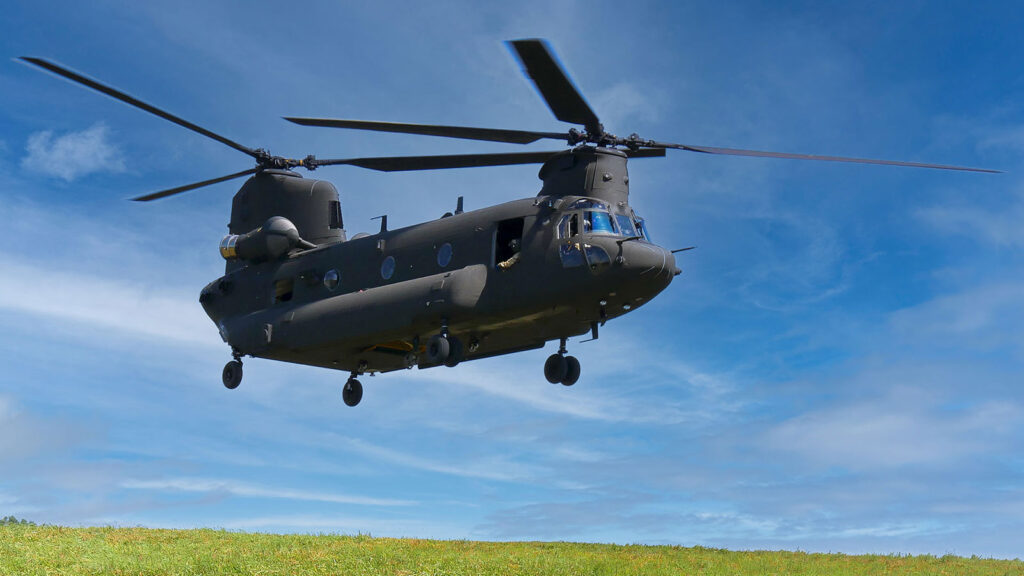 A CH-47F Block II Chinook conducts a flight at Redstone Test Center in Huntsville, Alabama