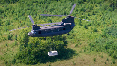 The CH-47F Block II carries an 18,000-pound block during a flight test