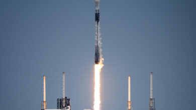 SpaceX launches a Falcon 9 rocket from Florida in 2025 with a Global Positioning System satellite that includes an NNSA Global Burst Detector payload used to monitor the atmosphere and space for nuclear detonations.