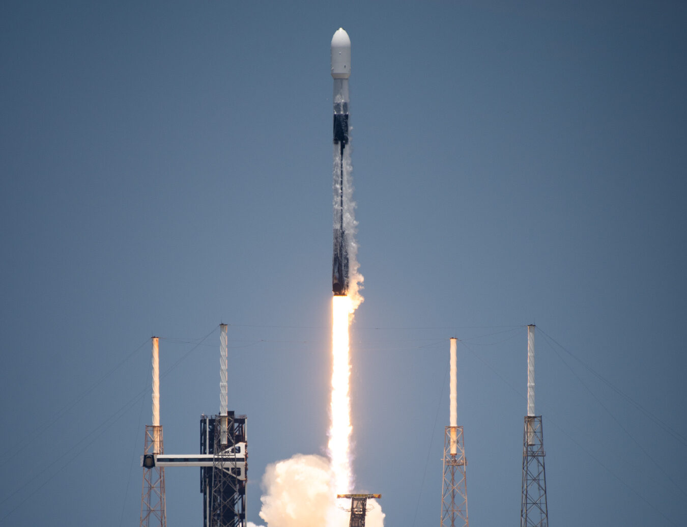 SpaceX launches a Falcon 9 rocket from Florida in 2025 with a Global Positioning System satellite that includes an NNSA Global Burst Detector payload used to monitor the atmosphere and space for nuclear detonations.
