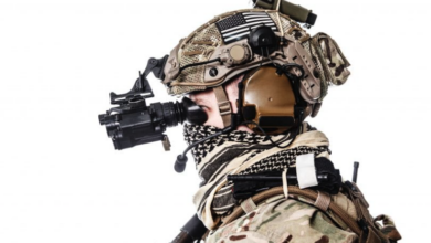 A soldier wearing a head-mounted display. Syntec Optics supplies optical components for next-generation military wearable systems. Image: Syntec Optics