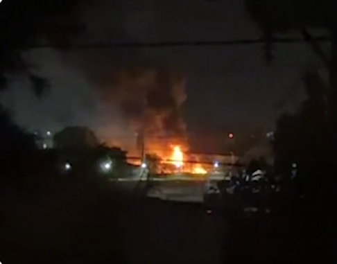 A screenshot from a video shared by Ukrainian President Volodymyr Zelensky shows a fire that he said resulted from a Ukrainian drone strike on an export terminal in Russia's Rostov region on July 27, 2026. Image: President Volodymyr Zelenskyy/X