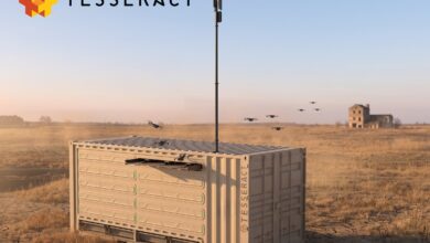 The Tesseract NOMAD is a mobile, containerized platform that deploys and manages large drone fleets across air, land, and sea using onboard intelligence and secure real-time data sharing.