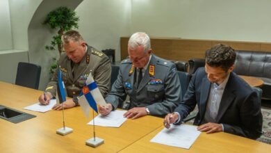Representatives from the Finnish Ministry of Defence, the Estonian Defence Forces, and NestAI sign a Letter of Intent to advance interoperable military AI capabilities. Photo: Finnish Defence Forces