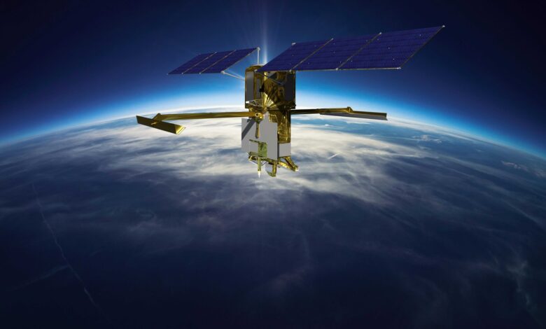 Artist's illustration of the Surface Water and Ocean Topography (SWOT) satellite in Earth orbit. Earth observation satellites support scientific research, disaster response, and critical infrastructure monitoring. Image: NASA