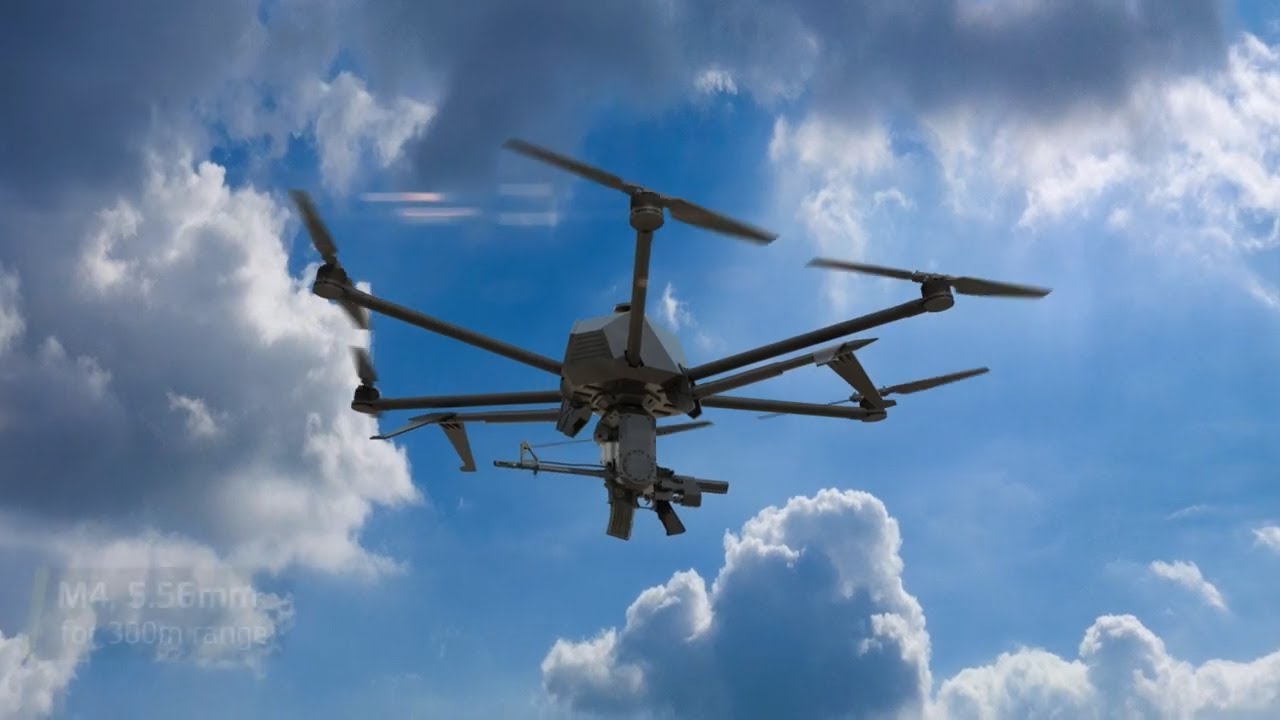 A rifle mounted on an unmanned aerial system. Photo: Elbit Systems