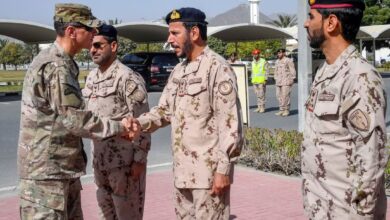 US Army Gen. Joseph L. Votel meets officers of the United Arab Emirates armed forces during Exercise Native Fury 18 in 2018. Photo: Tech. Sgt. Dana Flamer/US Air Force