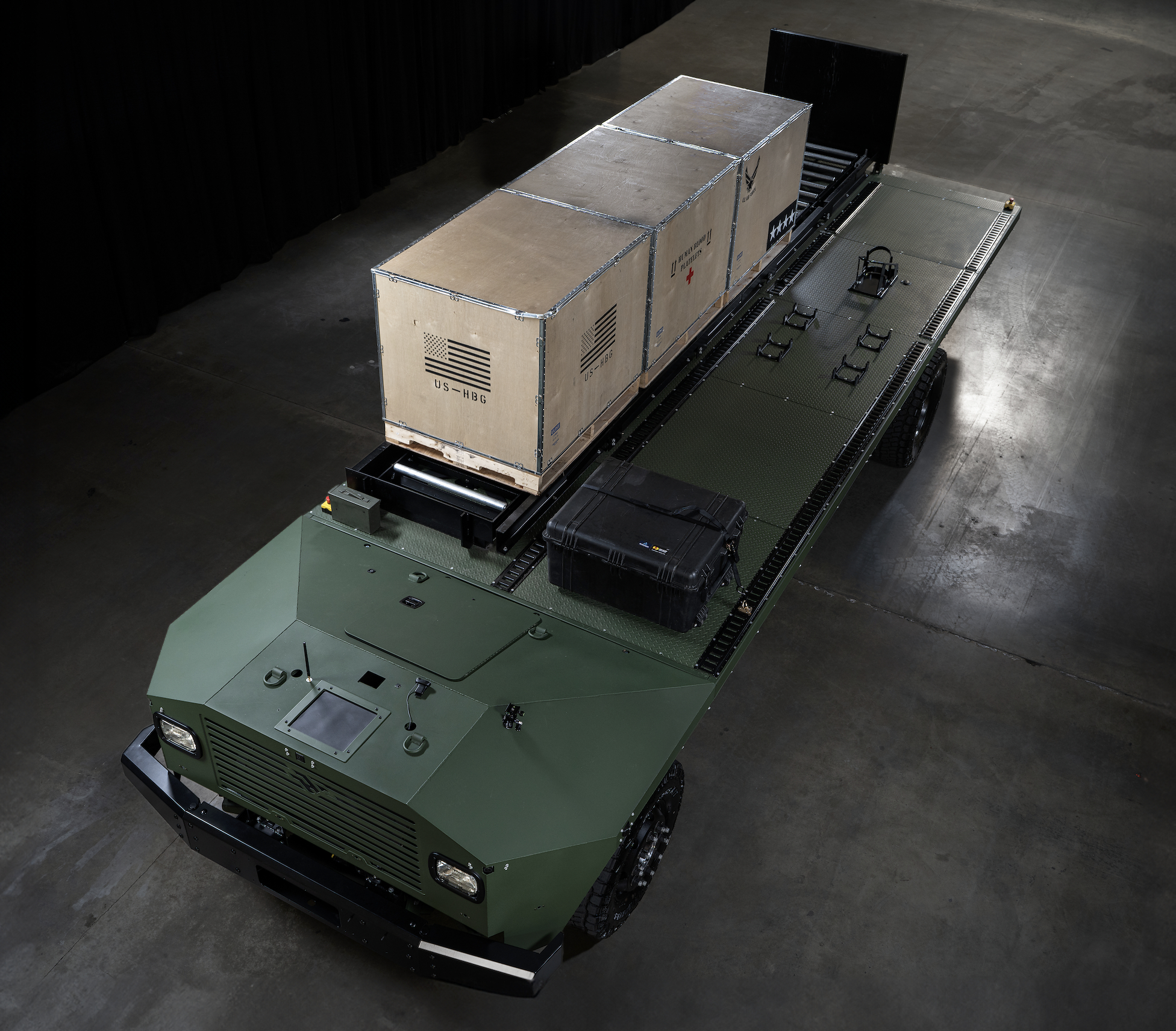 A prototype of an UGV for American Rheinmetall based on Harbinger’s dual-use hybrid chassis. Photo: Rheinmetall