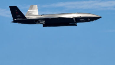 Kizilelma unmanned combat aircraft fires a guided bomb from its internal bay. Photo: Baykar